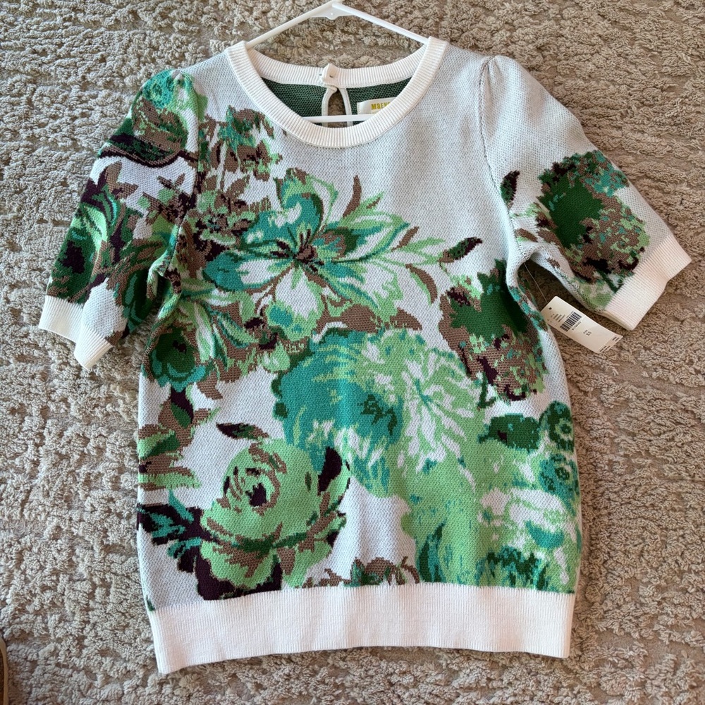 Anthropologie (Maeve) Floral Knit Top - Green & Cream